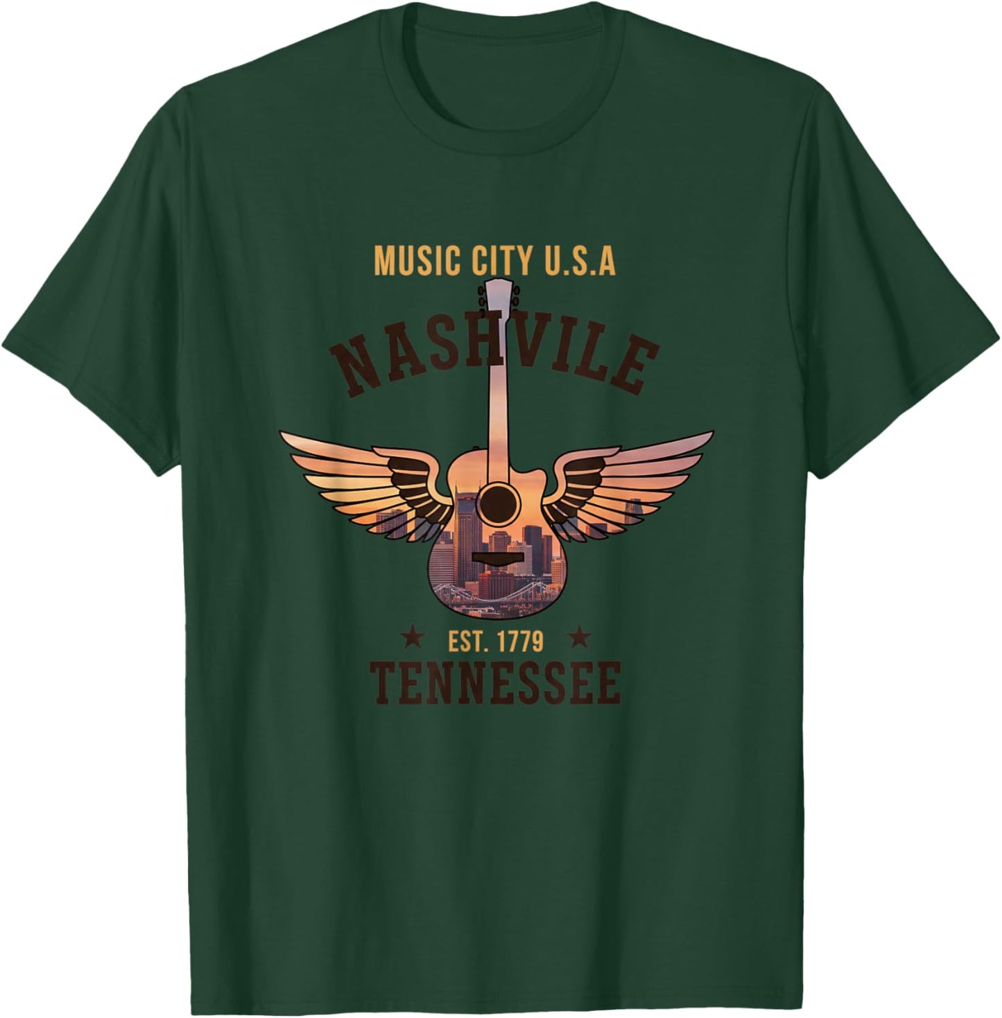 Nashville Tennessee Music City U S A Guitar Wings Est 1779 T-Shirt - T-Shirt | Forest