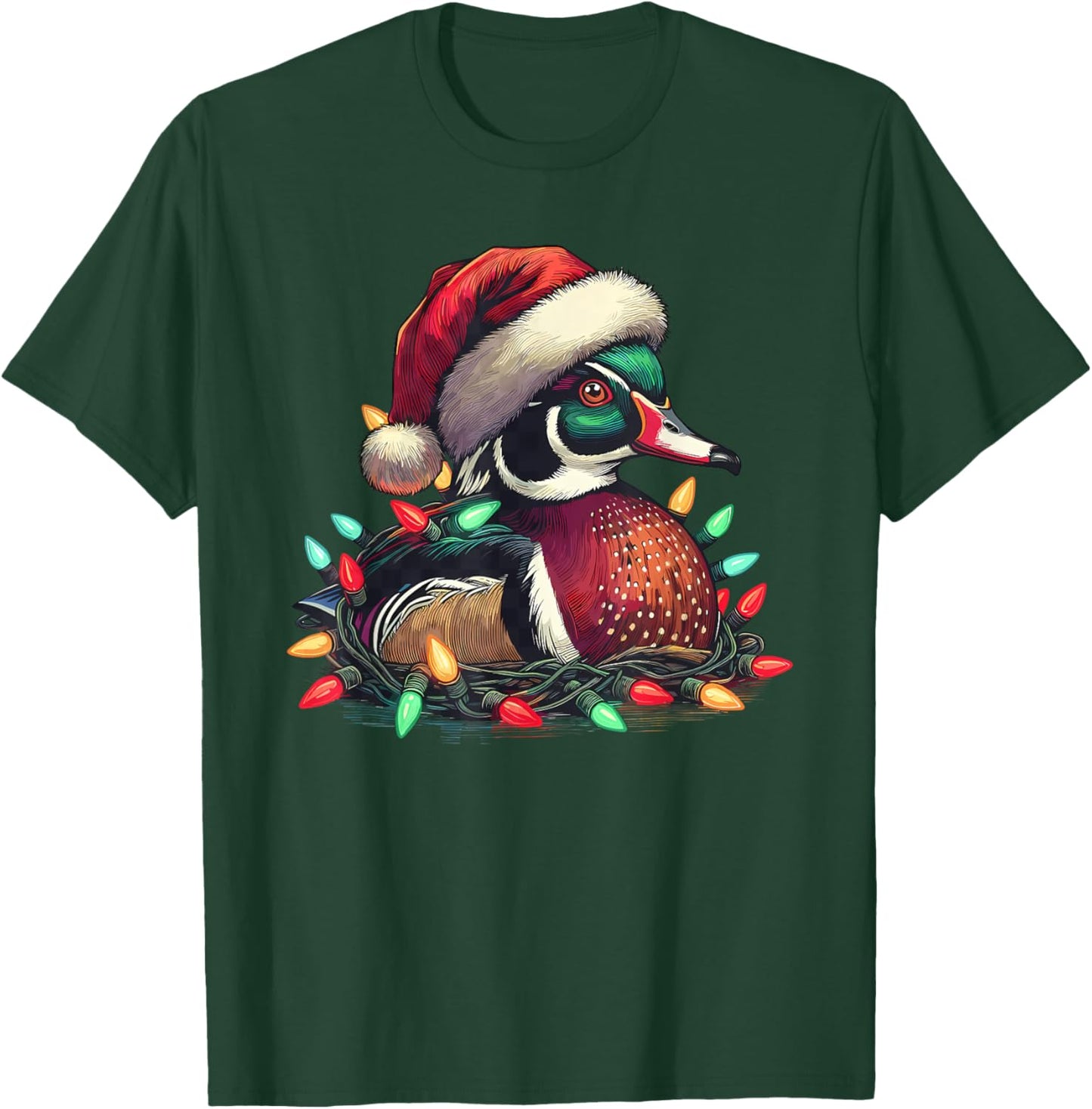 Santa Mallard Duck with Christmas Lights Hunting Season T-Shirt - T-Shirt | Forest