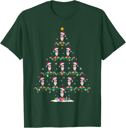Funny Xmas Tree Bernedoodle Dog Owner Gifts -Adults -Kids Black Short Sleeve Cotton Blend Small T-Shirt - T-Shirt | Forest