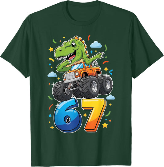 67 Meme T Rex Dinosaur Monster Truck Six Seven Boys Youth T-Shirt - T-Shirt | Forest