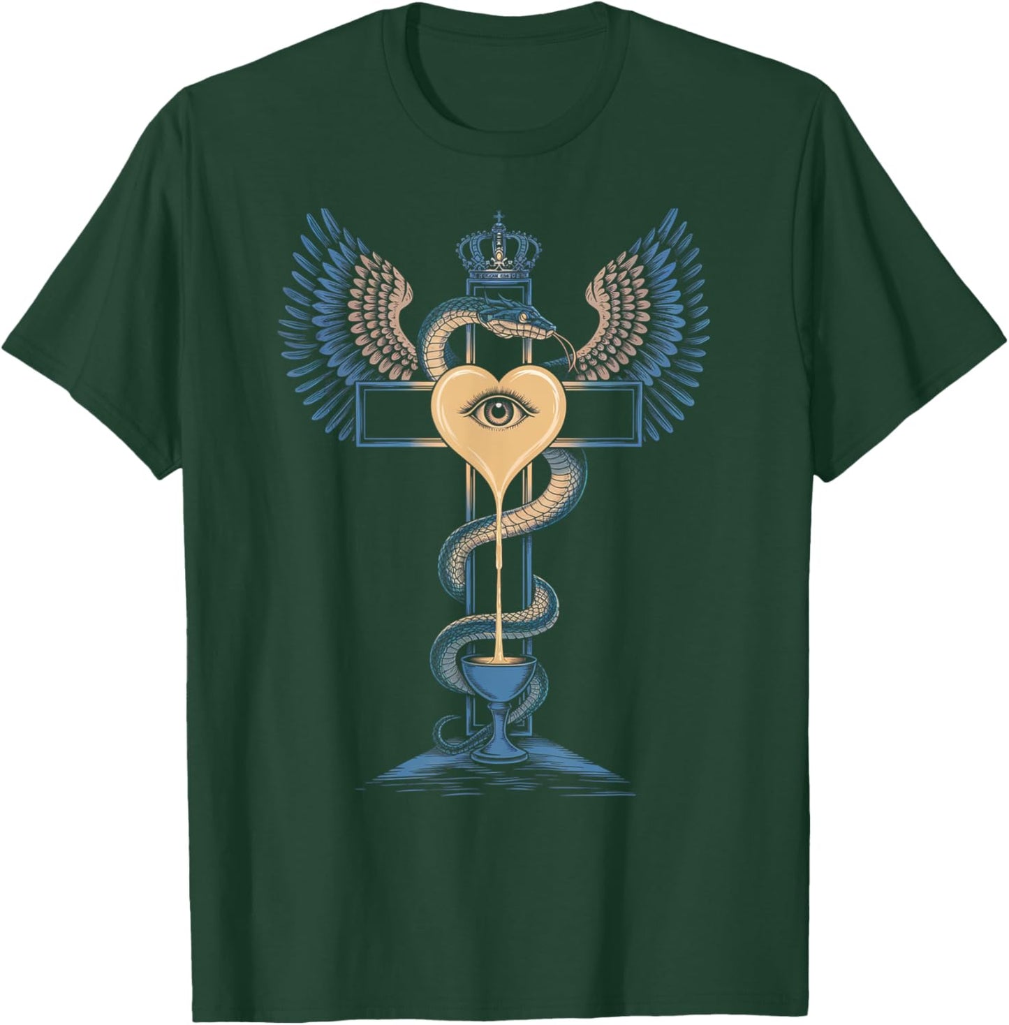 Cross Heart Holy Grail Crown Wings Nectar Immortality Serpnt T-Shirt - T-Shirt | Forest