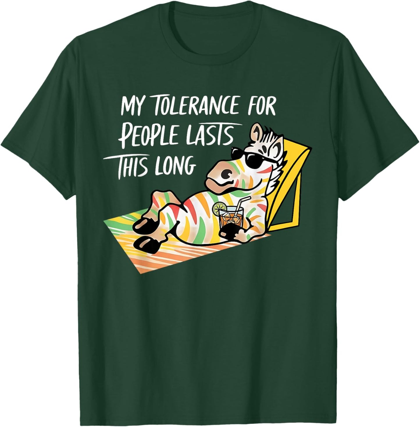 Zebra Meme Funny My Tolerance for People Lasts This Long T-Shirt - T-Shirt | Forest