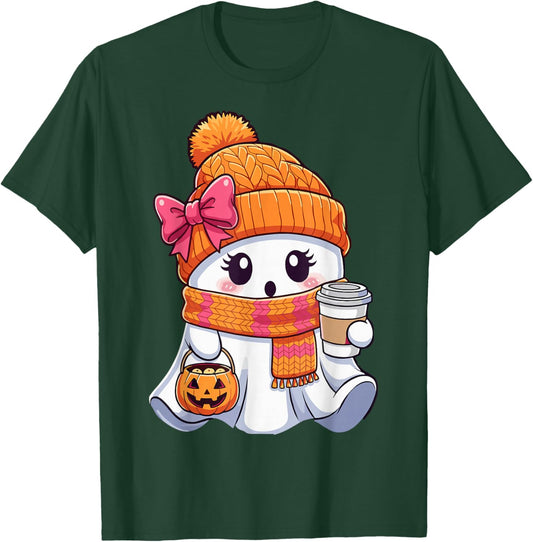 Cute Halloween Ghost Coffee Autumn Pumpkin T-Shirt - T-Shirt | Forest