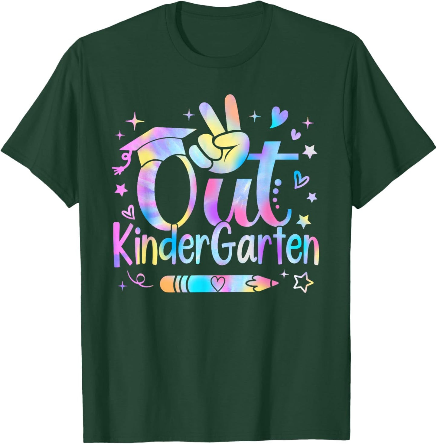 Peace Out Kindergarten Cute Tie Dye Last Day Of School T-Shirt - T-Shirt | Forest