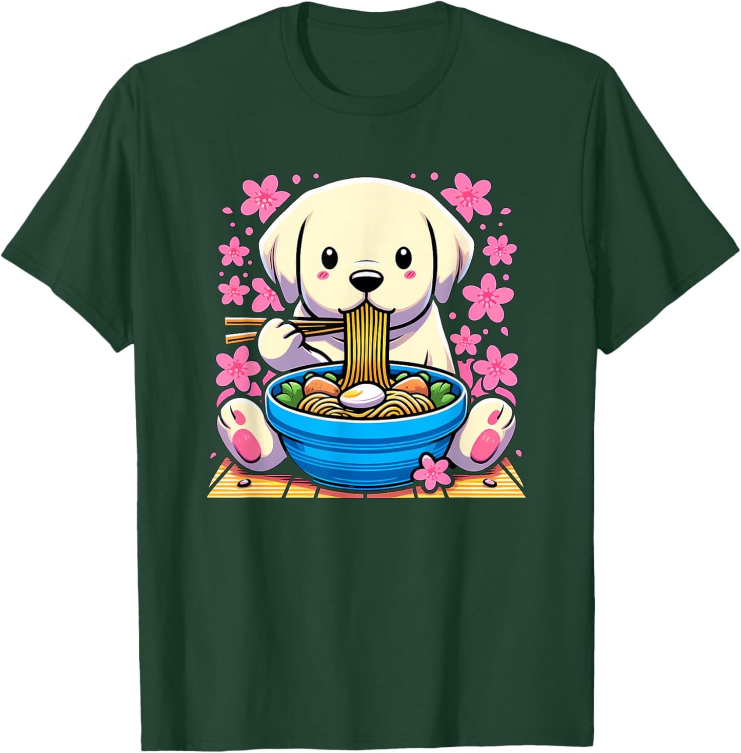Kawaii Labrador Retriever dog Eating Ramen T-Shirt - T-Shirt | Forest