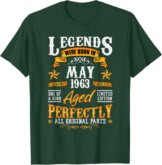 63rd Birthday Vintage Legends Born in 1963 63 Years May T-Shirt - T-Shirt | Forest