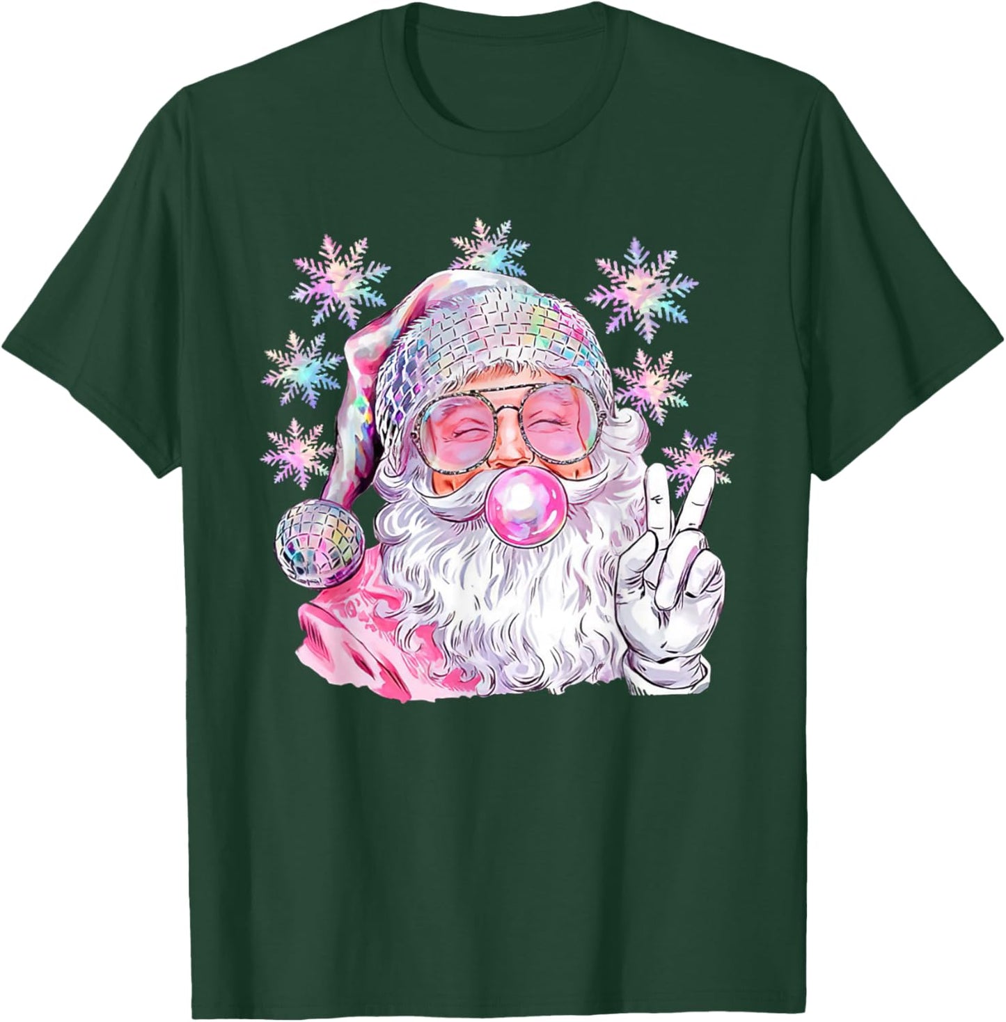 Vintage Retro Santa Christmas Pink Sunglasses Bubble Gum T-Shirt - T-Shirt | Forest