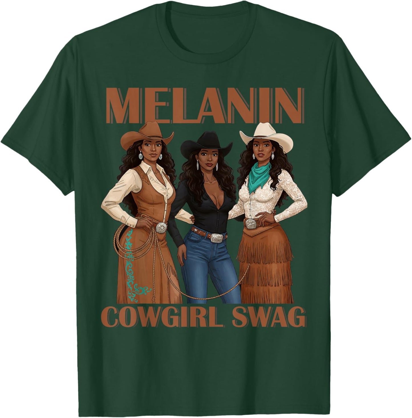 Let's Go Girls Retro Western Country Melanin Cowgirl Swag T-Shirt - T-Shirt | Forest