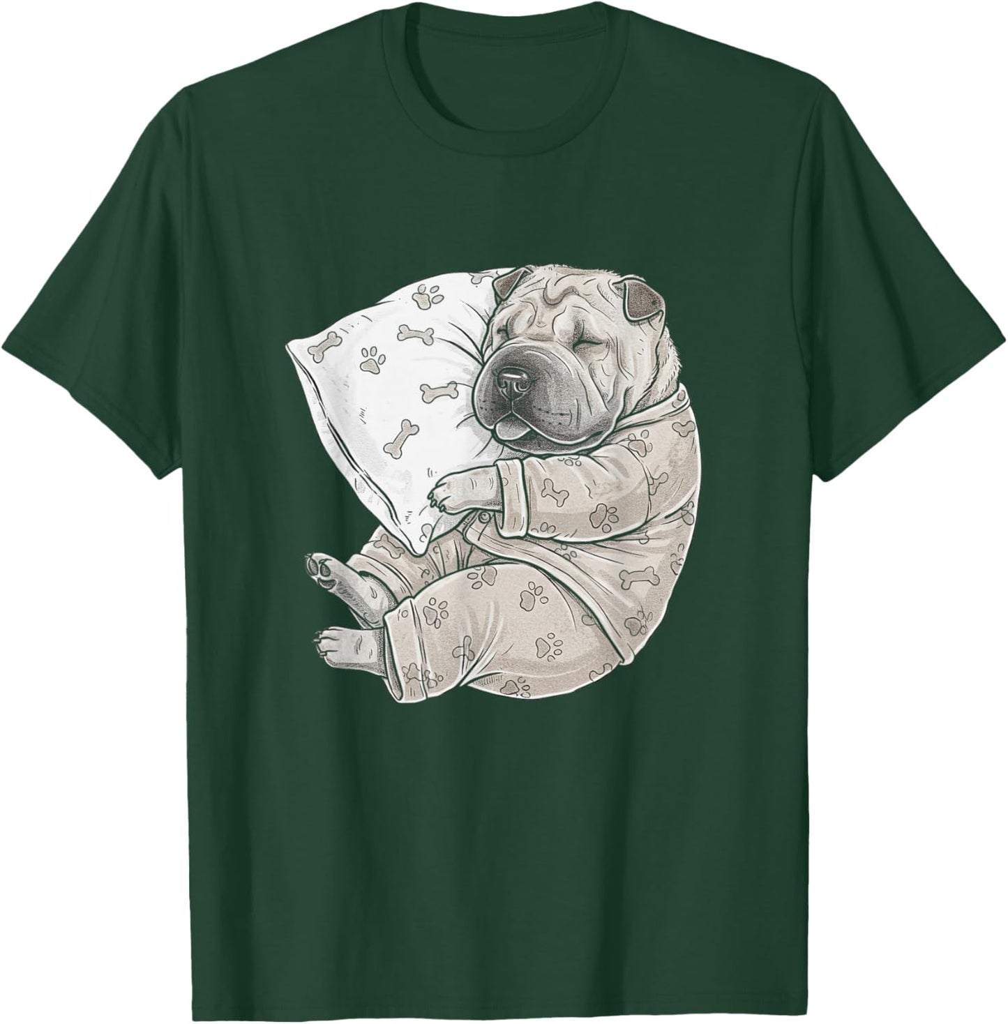 Funny Sleepy Chinese Shar Pei Pajama Men Women Kids T-Shirt - T-Shirt | Forest