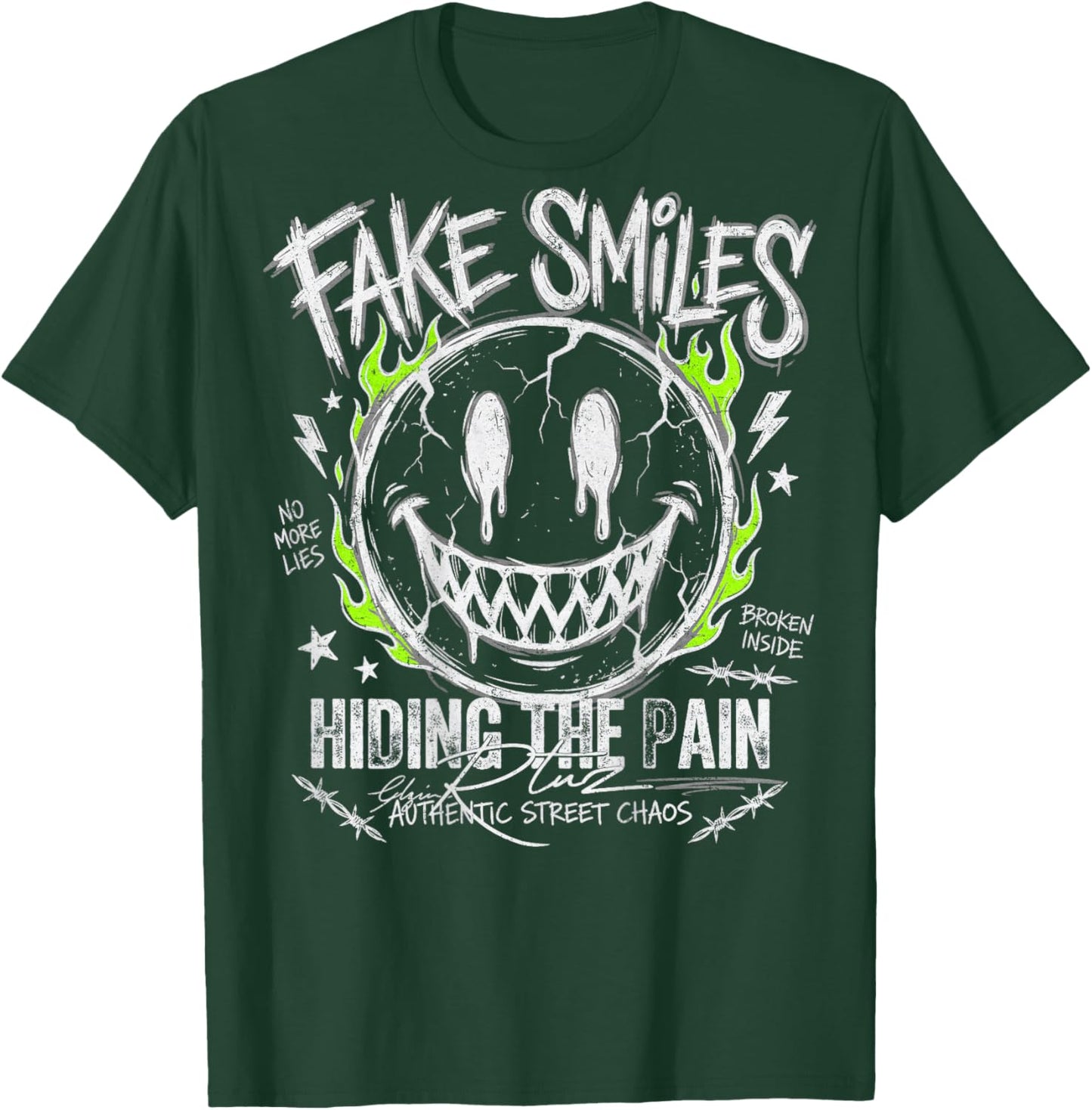 Backprint Streetwear Fashion Women's Men's Retro Smile T-Shirt - T-Shirt | Forest