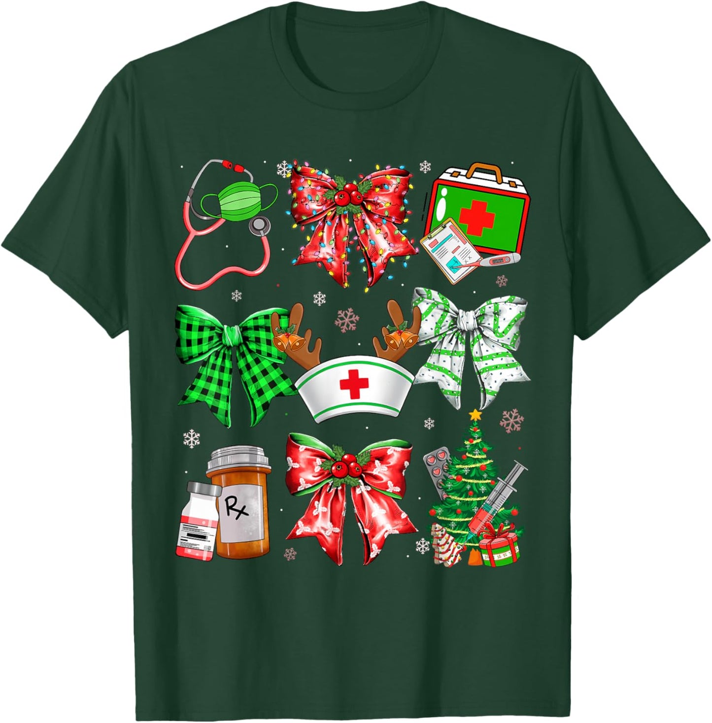 Nurse Coquette Bow Stethoscope Christmas Nursing Xmas PJs T-Shirt - T-Shirt | Forest