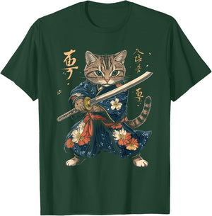 Cat Samurai Vintage Ukiyo-e Warrior Art Japanese Anime Manga T-Shirt - T-Shirt | Forest