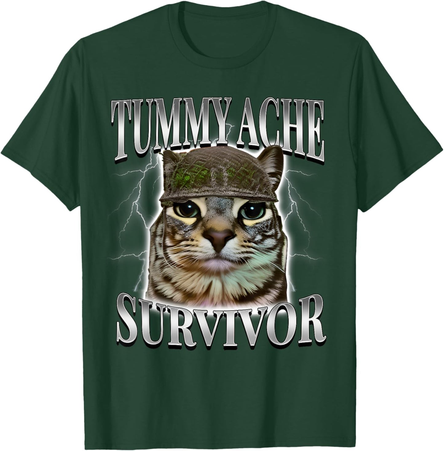 Tummy Ache Survivor Cat Meme Funny Saying Cats Animals T-Shirt - T-Shirt | Forest