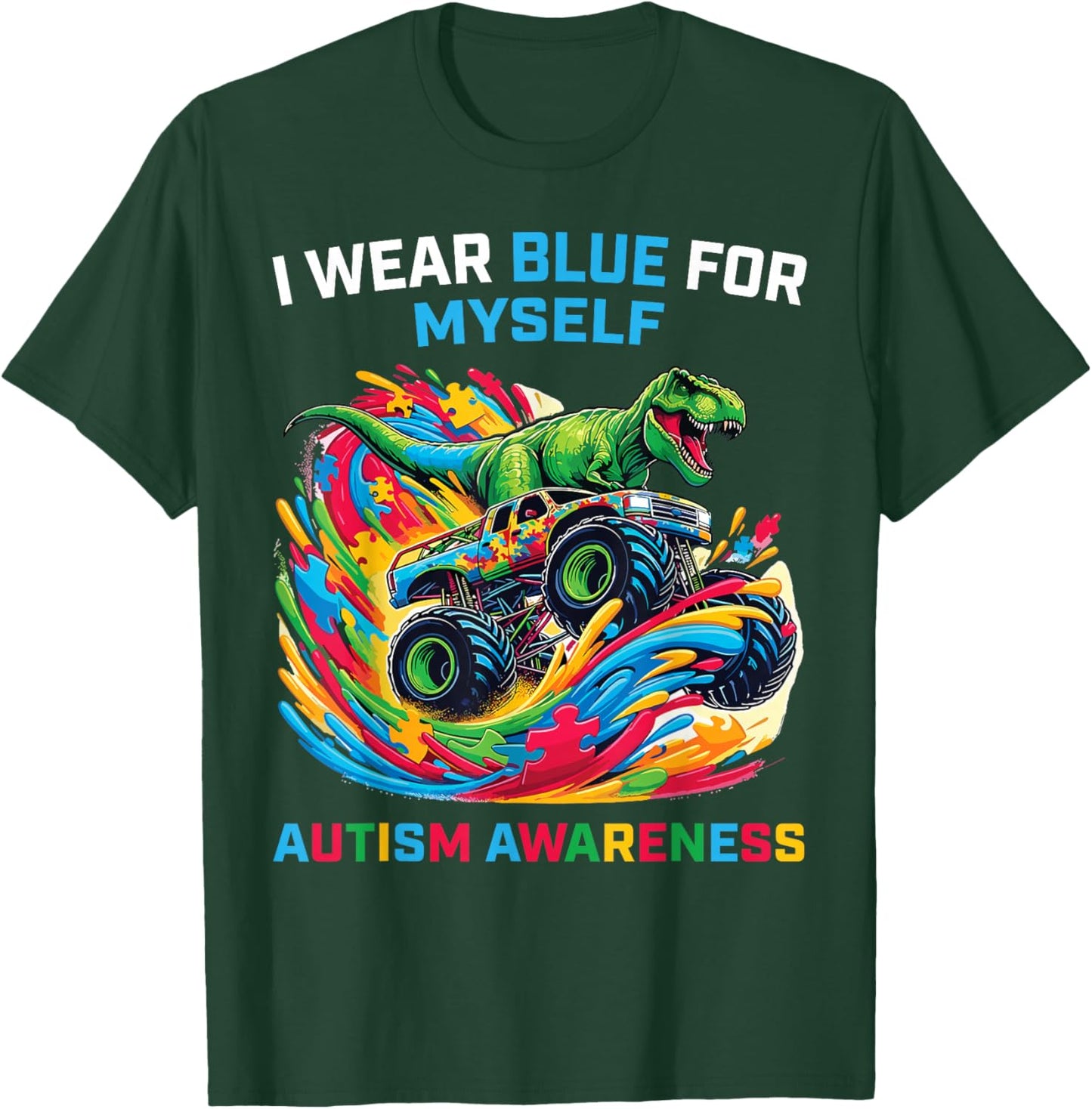 I Wear Blue For Myself T Rex Dinosaur Autism Awareness T-Shirt - T-Shirt | Forest