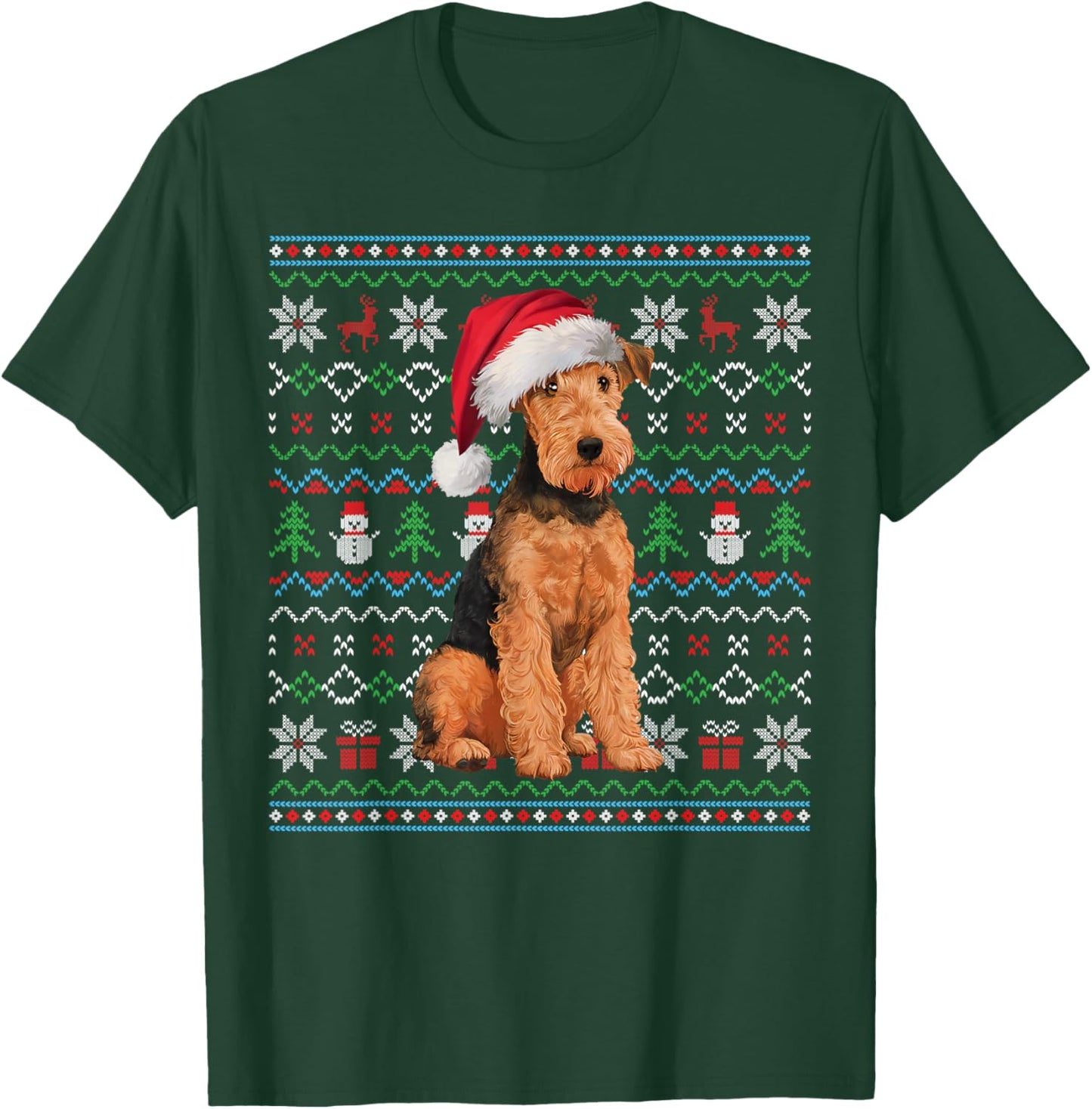 Ugly Airedale Terrier Dog Lovers Xmas Sweater Santa T-Shirt - T-Shirt | Forest