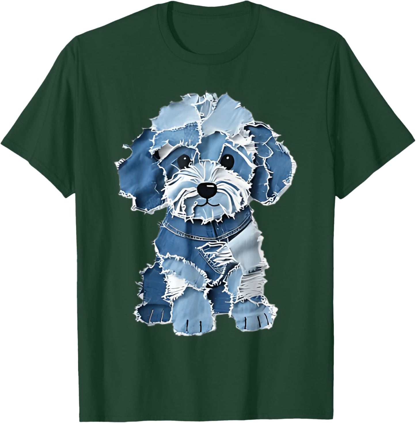 Cute Denim Patchwork Puppy Dog Art T-Shirt - T-Shirt | Forest