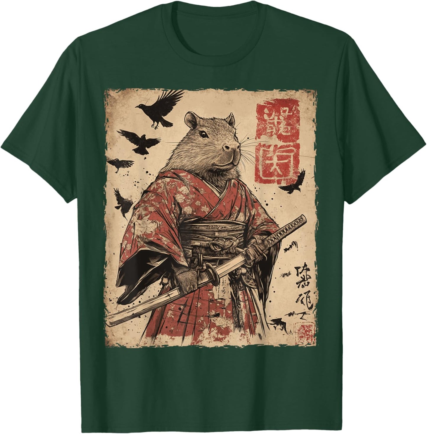 Capybara Samurai Graphic Japanese Warrior Anime T-Shirt - T-Shirt | Forest