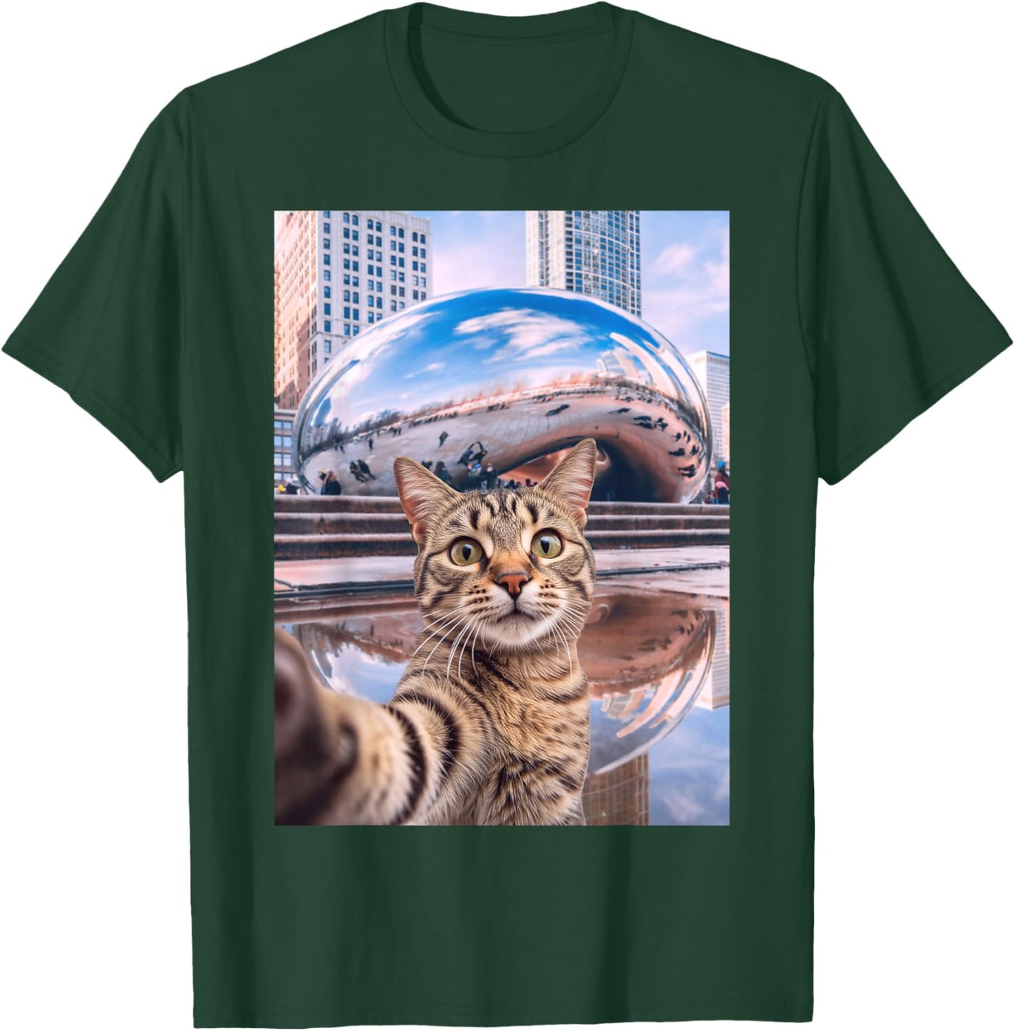 Funny Cat Selfie Chicago Bean Cloud Gate T-Shirt - T-Shirt | Forest
