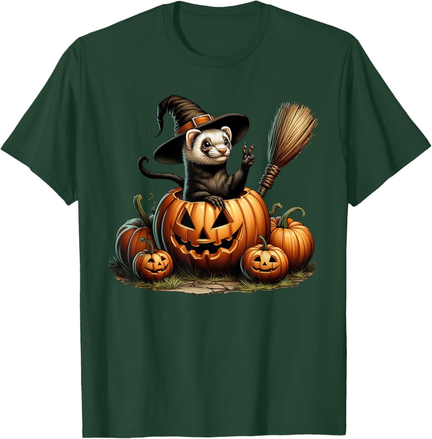 Funny Ferret Witch Pumpkin Halloween Kids T-Shirt - T-Shirt | Forest