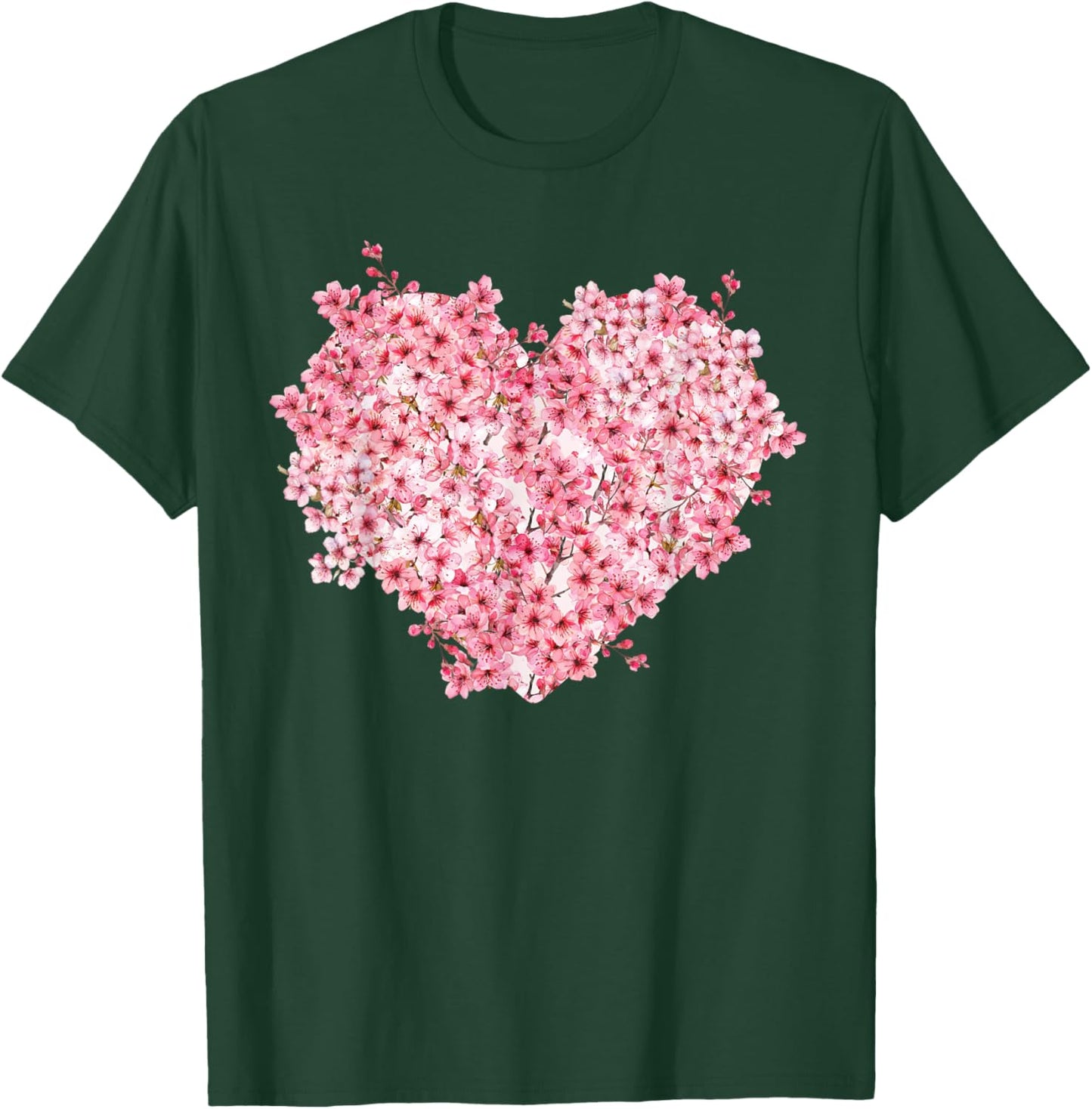 Cool Japanese Sakura Cherry Blossom Floral Heart Graphic T-Shirt - T-Shirt | Forest