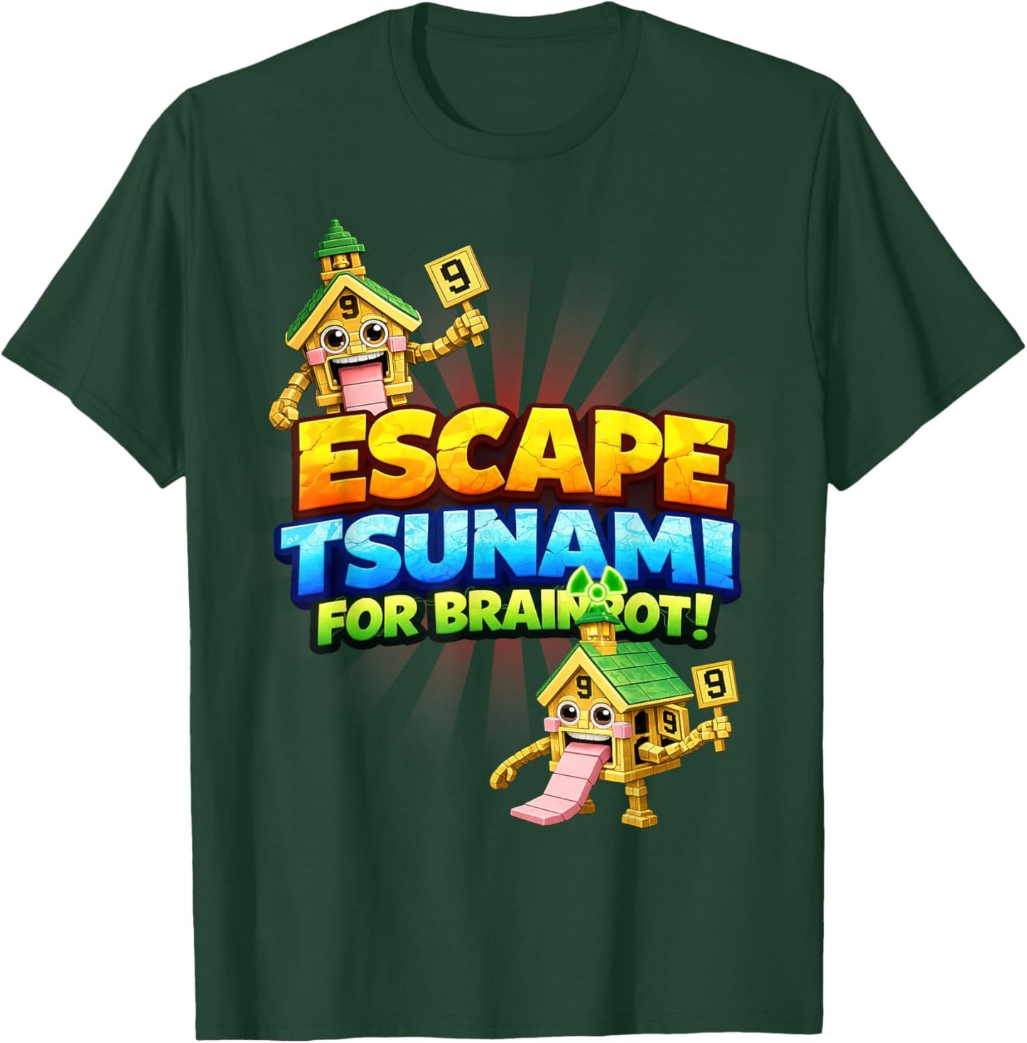 Funny Esok Sekolah Escape Tsunami Brainrot for Kids Teens T-Shirt - T-Shirt | Forest