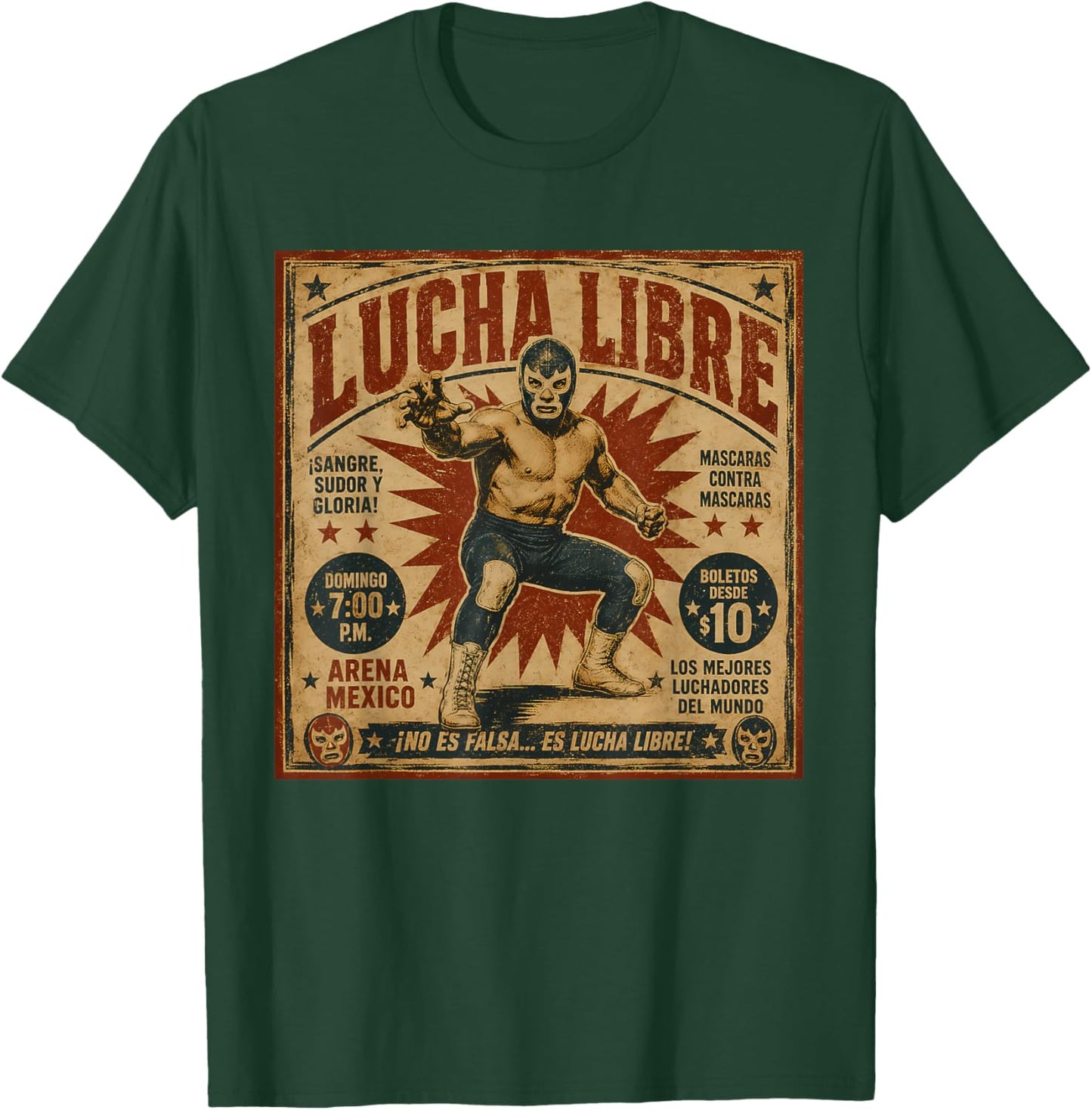 Vintage Lucha Libre Mexican Wrestling Arena Poster Art T-Shirt - T-Shirt | Forest