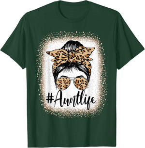 Aunt Life Women Messy Bun Aunt Baby Announcement Mothers Day T-Shirt - T-Shirt | Forest