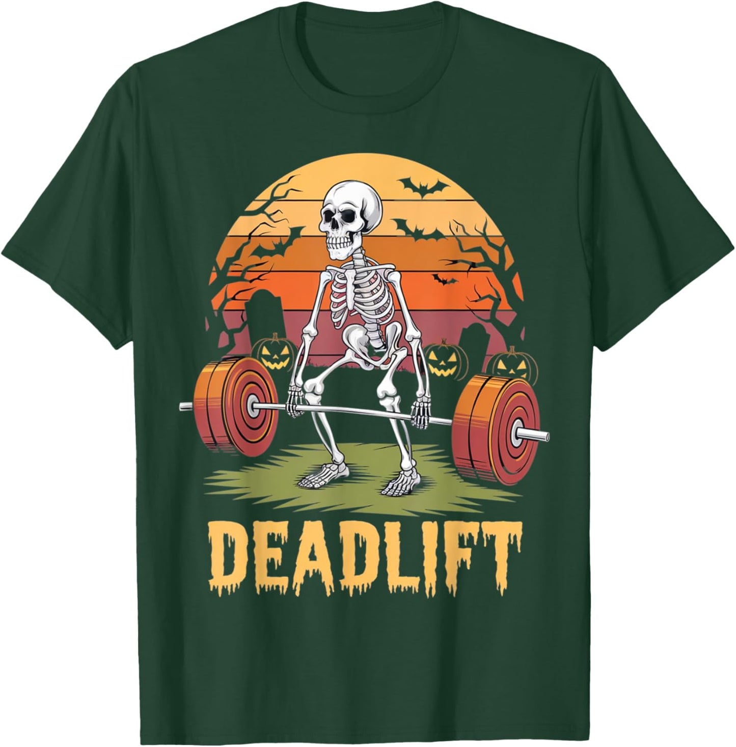 Halloween Deadlift Skeleton Gym Workout Weight Lifting T-Shirt - T-Shirt | Forest