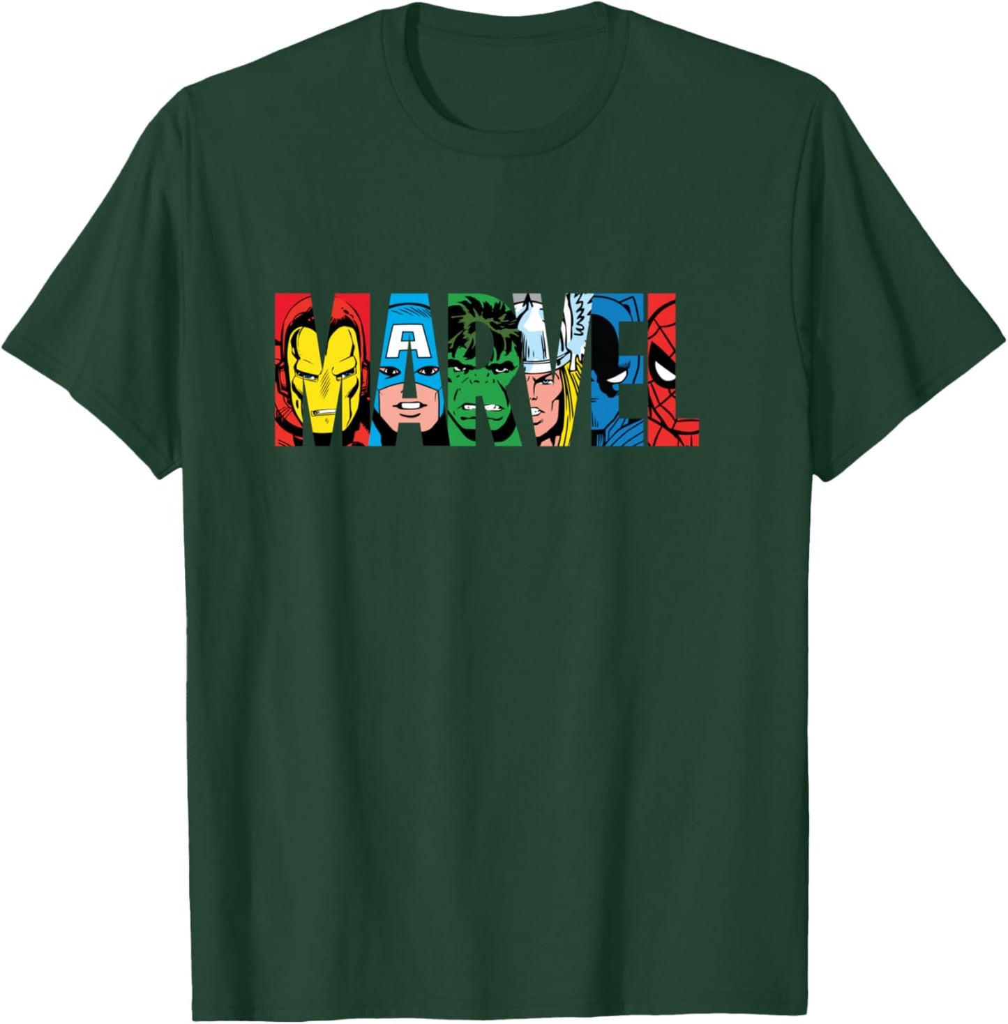 Marvel Classic Avengers & Spider-Man Retro Comic Art Logo T-Shirt - T-Shirt | Forest
