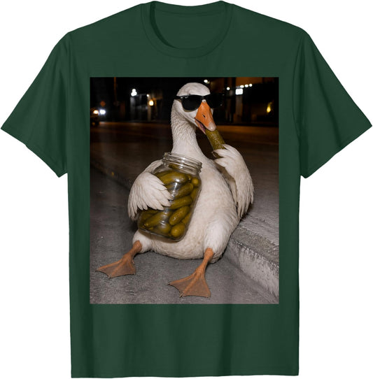 Funny Goose Eating Pickles Meme Men Women T-Shirt - T-Shirt | Forest