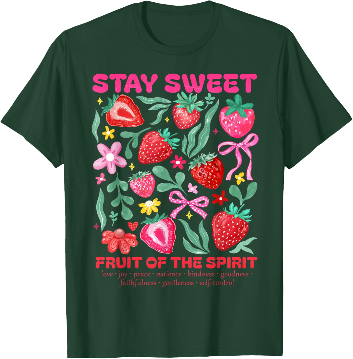 Stay Sweet Fruit of the Spirit Strawberry Boho Christian T-Shirt - T-Shirt | Forest