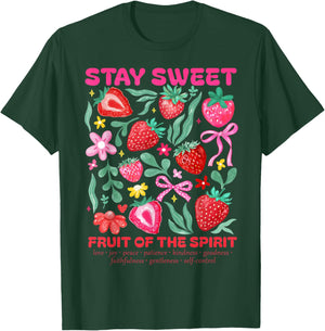 Stay Sweet Fruit of the Spirit Strawberry Boho Christian T-Shirt - T-Shirt | Forest
