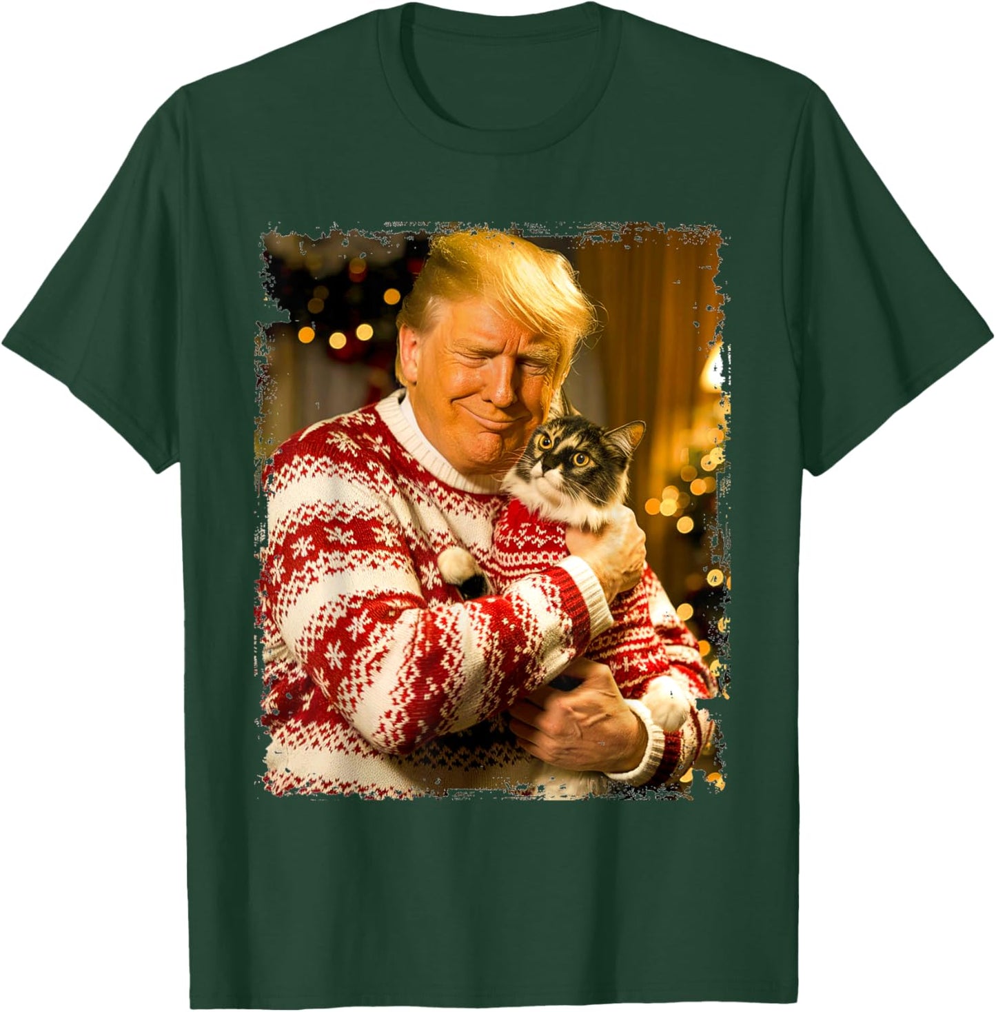 Funny Trump Christmas Sweater for Cat Lovers Xmas Pajamas T-Shirt - T-Shirt | Forest