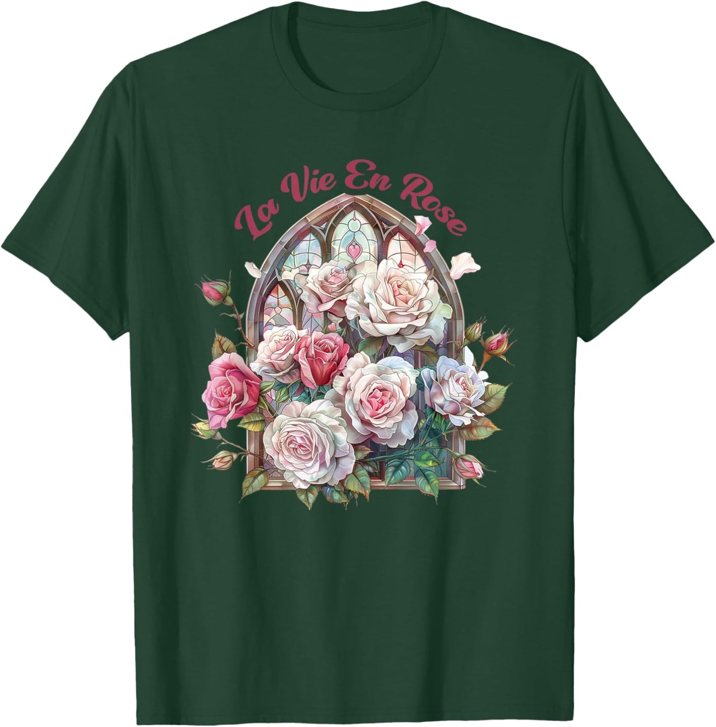 La Vie En Rose, Roses & Stained glass window, Vintage Rose T-Shirt - T-Shirt | Forest