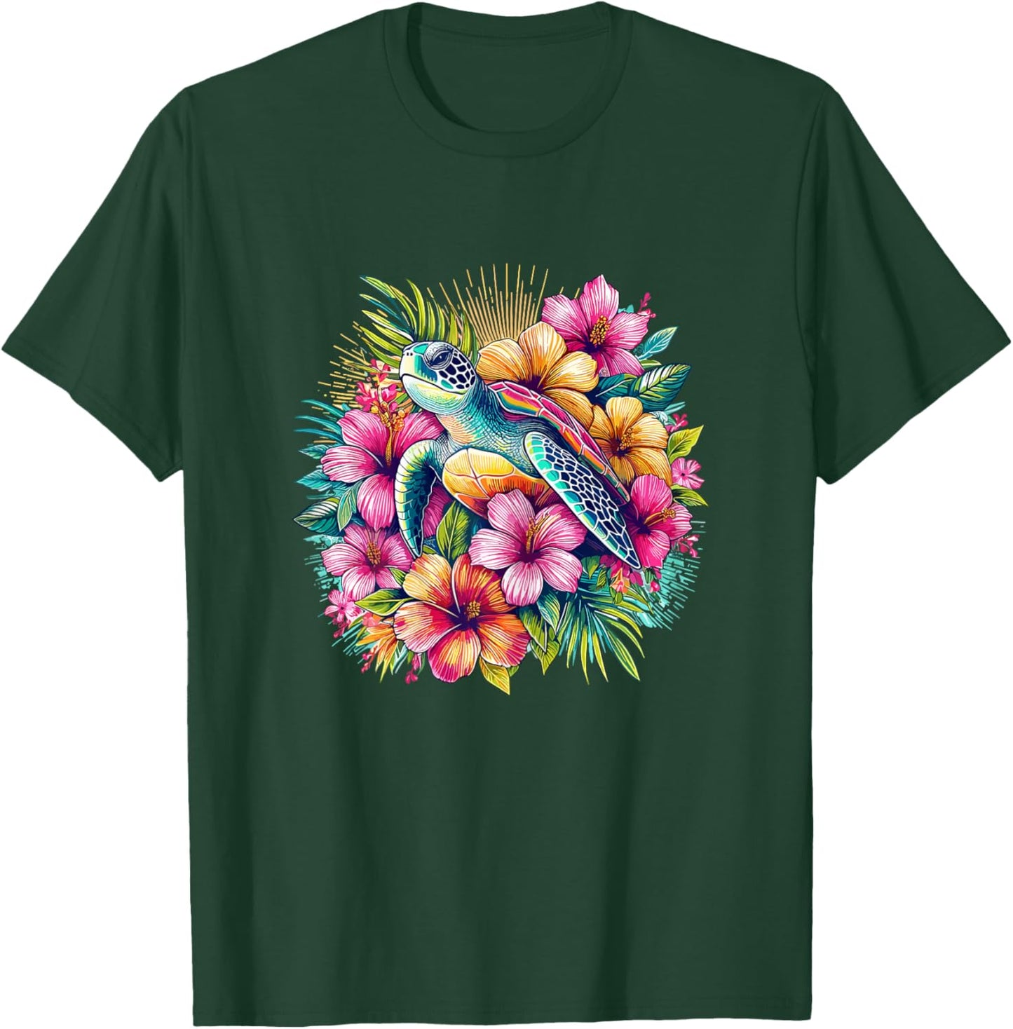 Sea Turtle Hawaiian Flowers Hawaii T-Shirt - T-Shirt | Forest