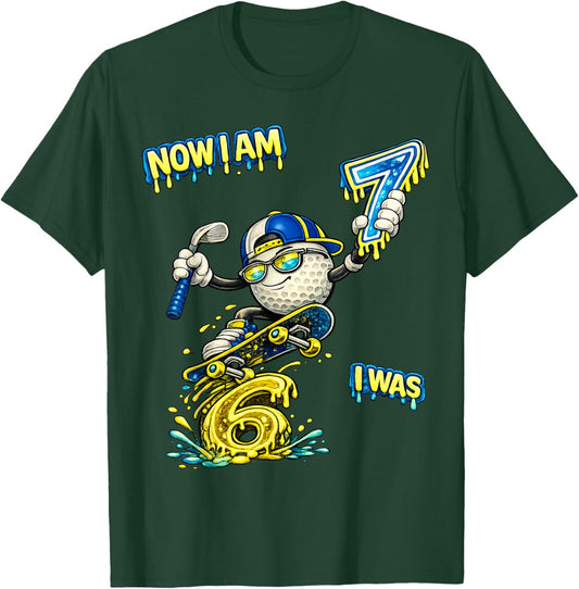 I was 6 Now I'm Six 7 Seven Years Brainrot Golf Birthday T-Shirt - T-Shirt | Forest