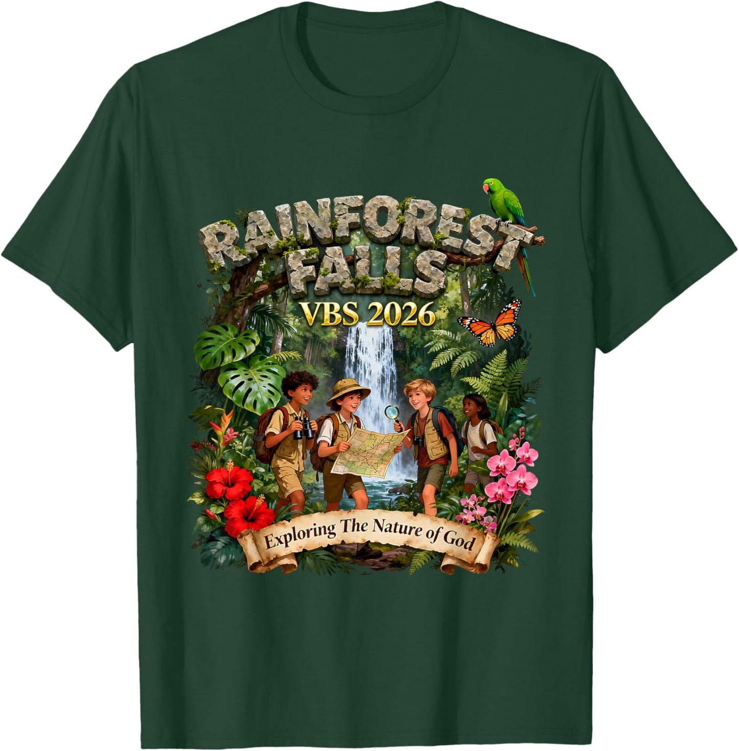 Kids Rainforest Falls VBS 2026 Jungle Explorer Youth Group T-Shirt - T-Shirt | Forest