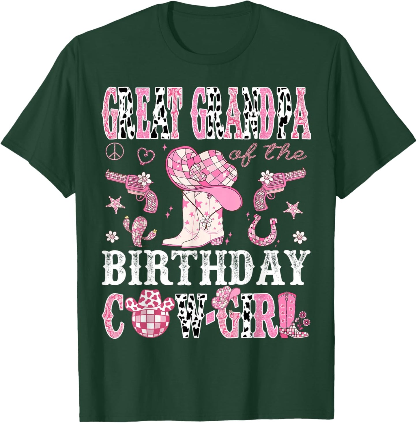 Great Grandpa Of The Birthday Cow-Girl Pink Disco Western T-Shirt - T-Shirt | Forest