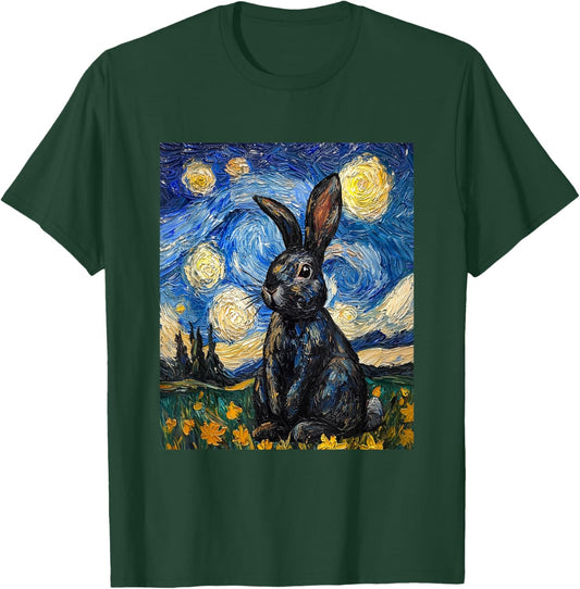 Cute Bunny Rabbit Van Gogh Style Starry Night Funny Graphic T-Shirt - T-Shirt | Forest