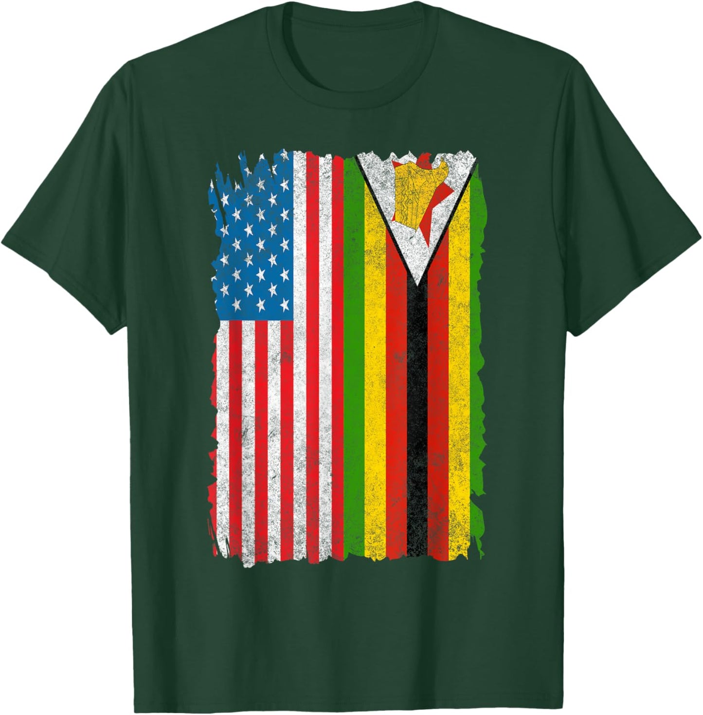 Proud Half American And Zimbabwean Zimbabwe Usa Vintage Flag T-Shirt - T-Shirt | Forest
