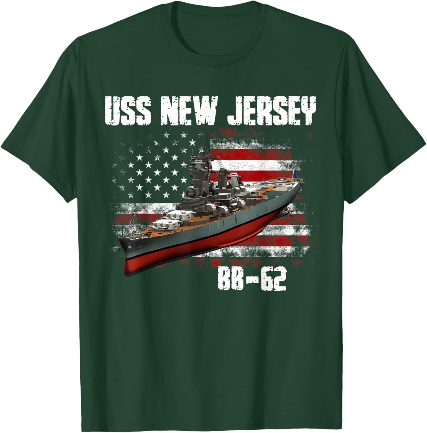 WW2 American Battleship USS New Jersey BB-62 Warship Veteran T-Shirt - T-Shirt | Forest