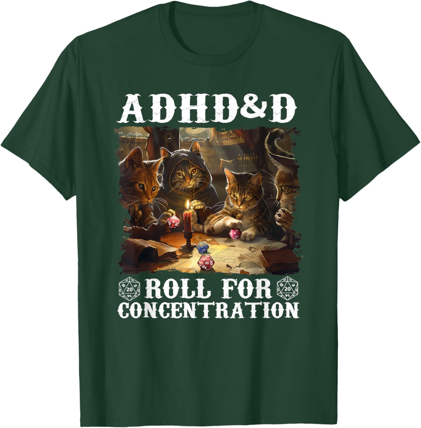 ADHD&D Roll For Concentration Lovely Gamers Vintage ADHD&D T-Shirt - T-Shirt | Forest