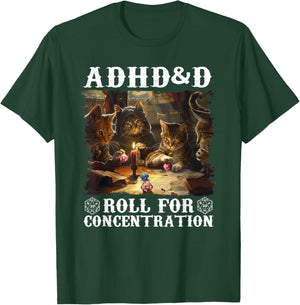 ADHD&D Roll For Concentration Lovely Gamers Vintage ADHD&D T-Shirt - T-Shirt | Forest