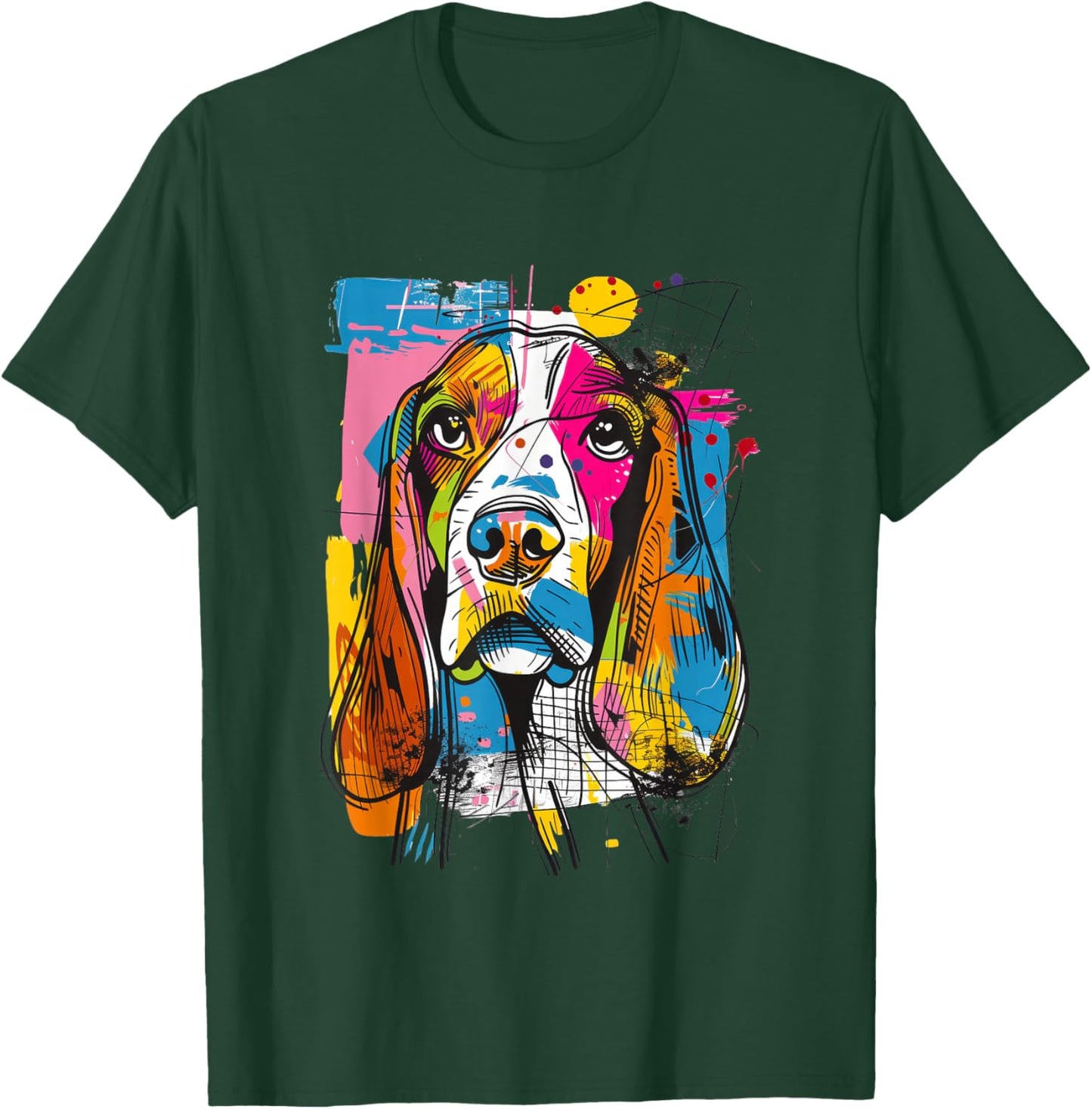 Basset Hound Pop Art Dog Colorful Abstract Street Art T-Shirt - T-Shirt | Forest