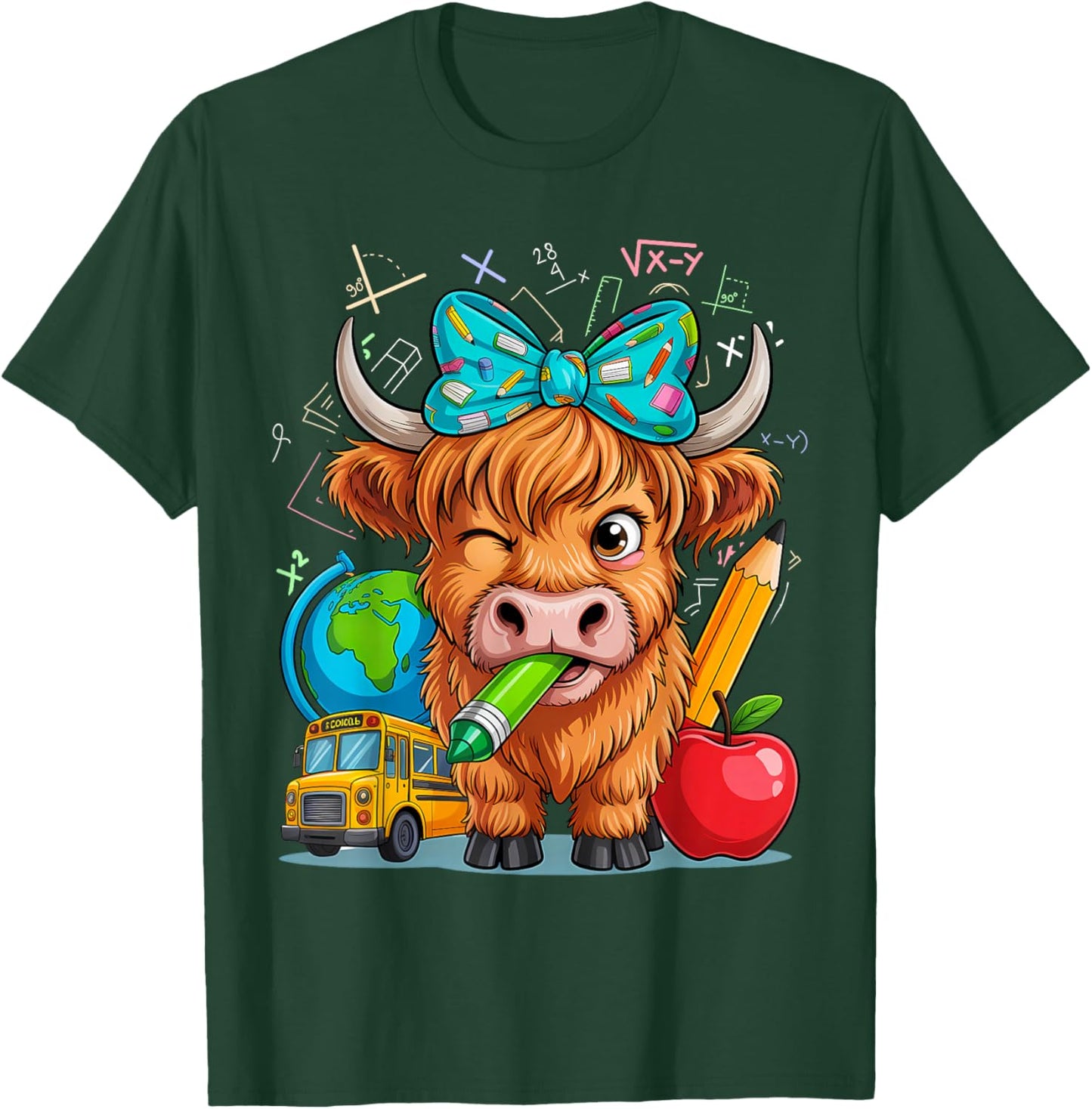 Highland Teacher Farm Western Cute Cow Bandana T-Shirt - T-Shirt | Forest