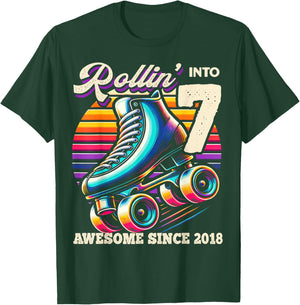 Birthday Roller Skating 7th Girls Rollin into 7 Skate Party T-Shirt - T-Shirt | Forest