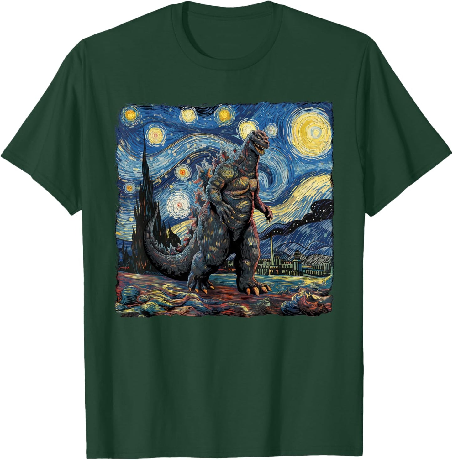 Kaiju Japanese Monster Van Gogh Starry Night T-Shirt - T-Shirt | Forest