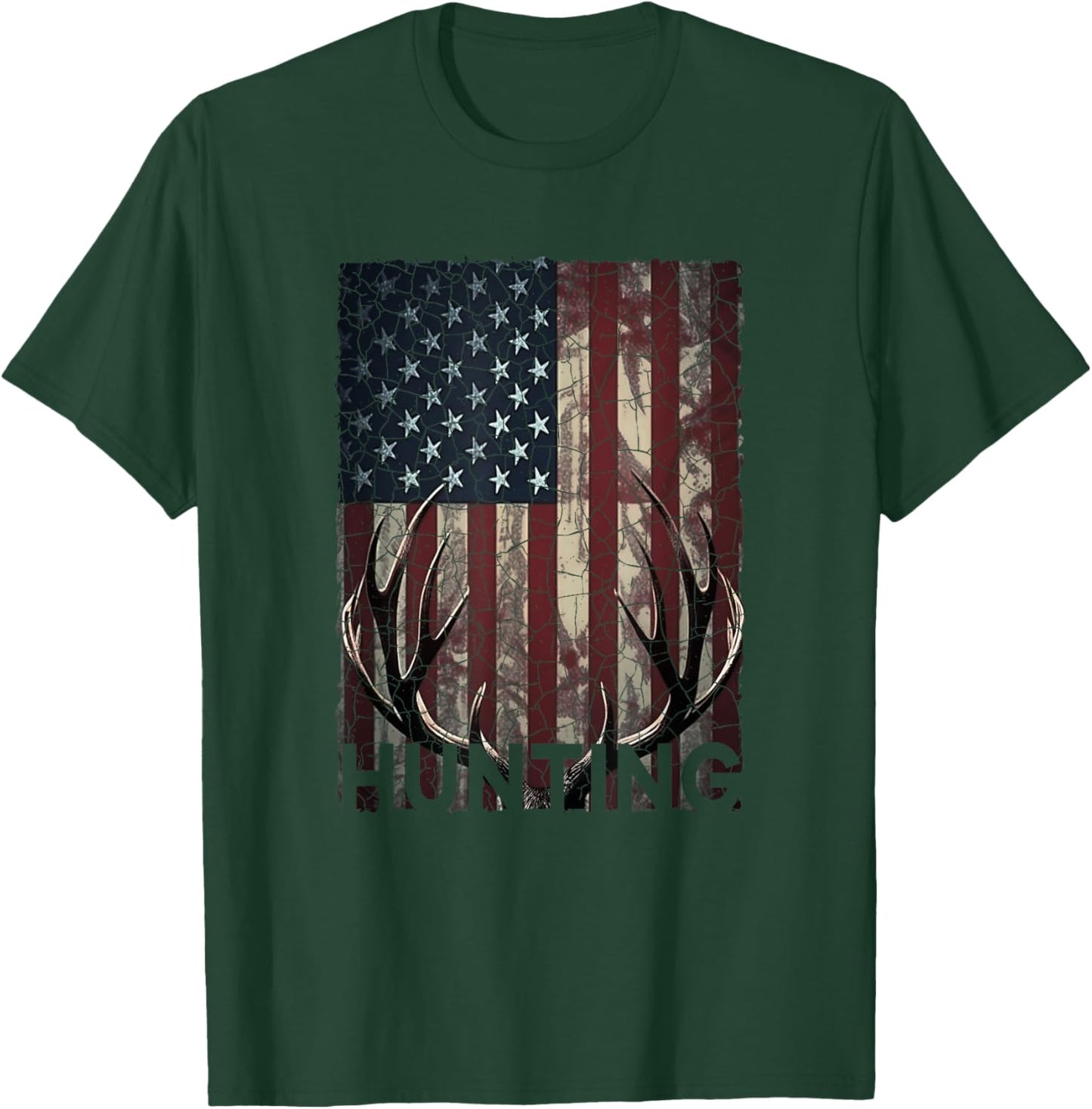Hunting Deer American Flag Wild Outdoor Hunter T-Shirt - T-Shirt | Forest