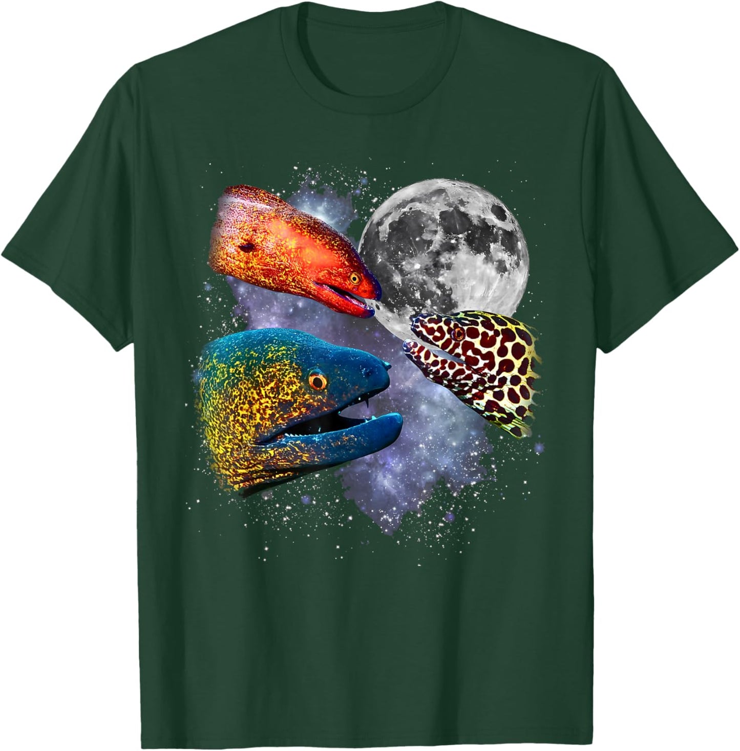 3 Moray EEL Howling at Moon Funny Weird Curse T-Shirt - T-Shirt | Forest