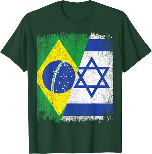 Half Brazil Israel Split Flag Brazilian Israelis Roots T-Shirt - T-Shirt | Forest